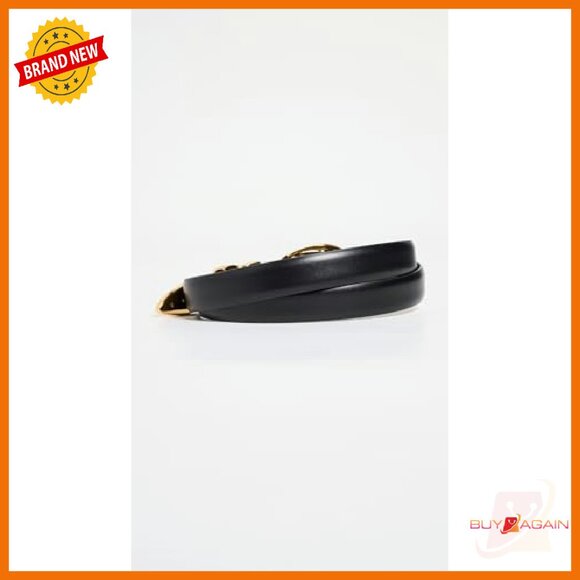 Chunky Metal Leather Belt, 1in Width, Polished Gold Hardware - Picture 4 of 6